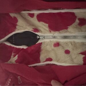 Bogner pink faux cow-hide ski Jacket with pink/Cream Fur and black southwestern